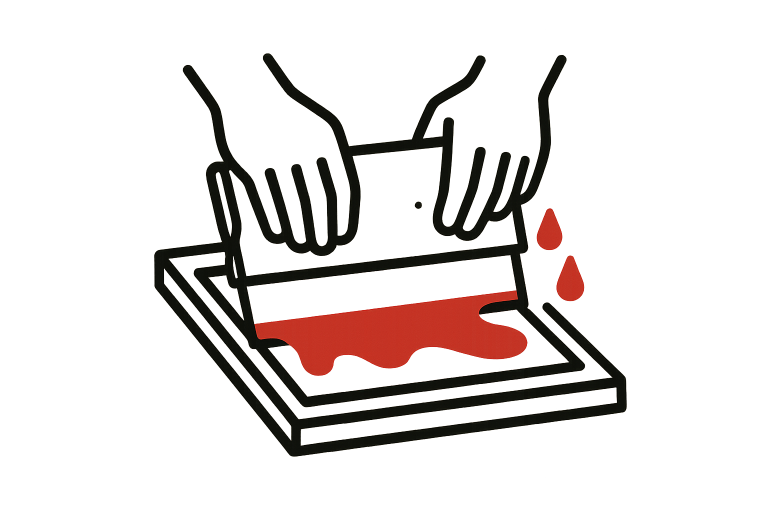 un icono que simbolize la serigrafia a mano (colores rojo, negro, blaanco)